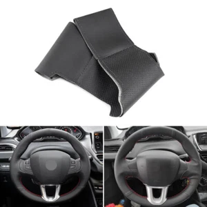 Handnähte Schwarz Leder Lenkrad Lenkradbezug For Peugeot 208 Peugeot 2008 14-18 - Bild 1 von 8