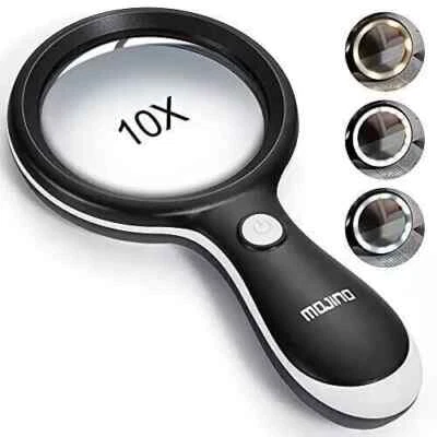 Magnifying Glass with Light, MOJINO 10X Lighted Large Handheld Reading Magnifier - Image 1 of 4
