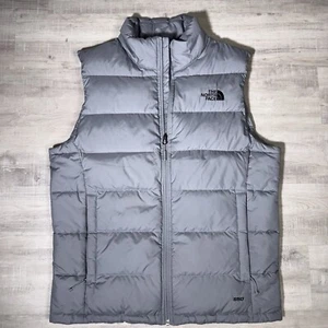 The North Face Puffer Vest Mens Medium Silver Goose Down Nupste 550 Full Zip TNF - Picture 1 of 9