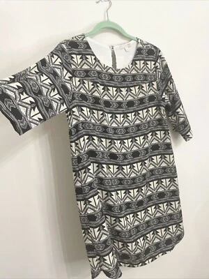 GB Vestido Negro y Crema Sedoso Pull On Sift Vestido Talla S Estampado Flecha Pequeña Foto 1 de 4