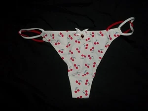 Girls M (11-12yrs) cherry print string side thong panties white nip tween - Picture 1 of 2