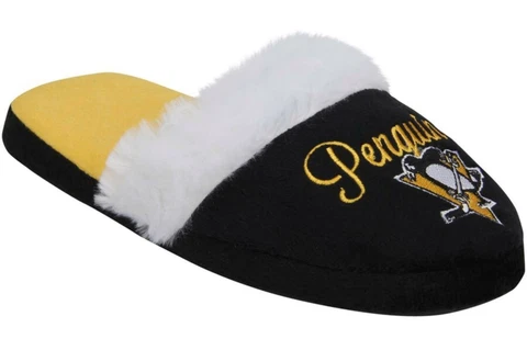 Women's Pittsburgh Penguins Colorblock Fur Slide Slippers Sz. XLarge Cover