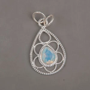 Natural Milky Opal Gemstone 925 Sterling Silver Elegant Pendant Handmade Jewelry - Picture 1 of 5