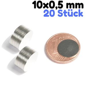 20x Neodym Magnet Scheiben 10mm x 0,5mm Mini Magnete Scheibe Rund Flach Dünn - Bild 1 von 6