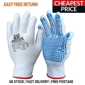120 Paar blaue PVC POLKA PUNKT griffiger Handfläche Nylon Arbeitshandschuhe Lager Verpackung - Bild 1 von 2
