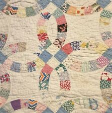 Vintage Cutter Quilt Piece 19” x 20” Double Wedding Ring Pattern  Feed Sack #3