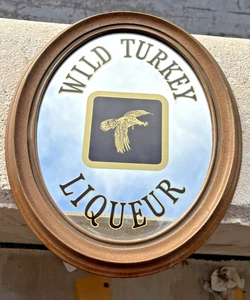 Vintage Wild Turkey Likör Oval Holzrahmen Bar Spiegel Männerhöhle 17" x 13,5" 1980 - Bild 1 von 11