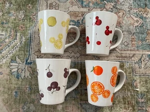 4 Disney Mickey Mouse Coffee Mugs Hidden Ears Fruit Grape Orange Cherry Lemon - Picture 1 of 3