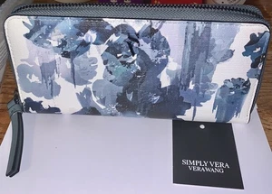 Simply Vera Wang RFID blockierende Signature Geldbörse 450 blau Blumen umlaufender Reißverschluss ~ NEU - Bild 1 von 9