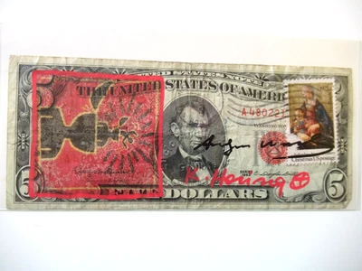 A. WARHOL/K. HARING/J.M. BASQUIAT: 5Dollar 3x ORIGINAL SIGNIERT, AMTL. ST. 1977 - Bild 1 von 4