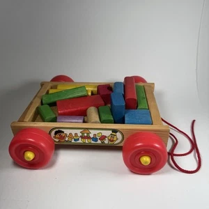 Vintage Sesame Street Wooden Wagon Blocks Pull Along Building Toy - Picture 1 of 11