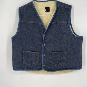 Sears Roebucks Vintage Denim Vest Sherpa Lining Mens XL Blue Jean Western Cowboy - Picture 1 of 10