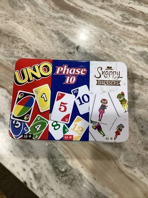 Mattel Games 3-in-1 - UNO, Phase 10 and Snappy Dressers Collectors Tin Box - Image 1 of 4