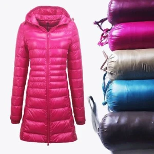 Abrigo acolchado largo acolchado para mujer Puffa Parka chaqueta acolchada con capucha invierno - Imagen 1 de 20
