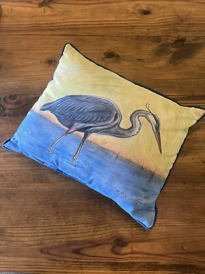 Almohada de playa de garceta 18x15 costera elegante naturaleza playa casa decoración RB Hamilton Foto 1 de 4