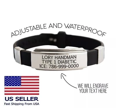 Personalized medical ID bracelet waterproof medical alert emergency bangle - Image 1 of 4