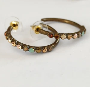 Michal Negrin Hoop Earrings Nature Shades With Swarovski Crystals Dainty Tennis - Picture 1 of 13