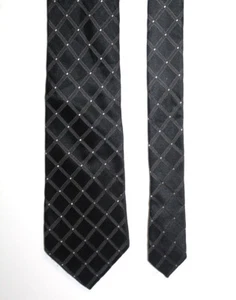 Corbata George Para Hombres Negra Gris Plata Ventana Rejilla Diseño Enrejado 59" x 3.5"  - Imagen 1 de 3