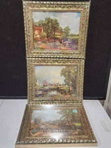 SET OF 3-VINTGAE DECOREL FINE ART ORNATE GOLD FRAMED OLD MASTER COUNRY SCENES - Picture 1 of 7