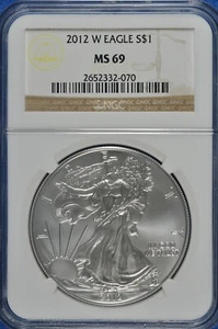2012 W Burnished $1 Silver Eagle NGC MS 69 (Brown Label) - Picture 1 of 2