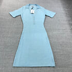 New Naadam Sweater Dress Womens Large Color Plaited Polo Dress Sky Blue Button