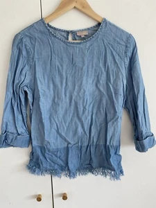 Oliver Bonas Denim Top Size 8 Ombré Fringing - Picture 1 of 3