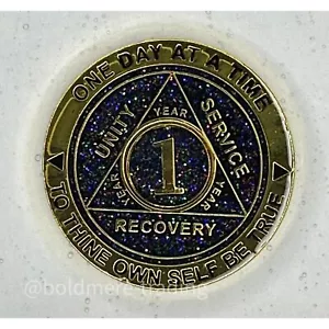 1 Año Alcohólicos Anónimos Medallón Negro Enchapado en Oro AA Sobriedad Chip Moneda - Imagen 1 de 6