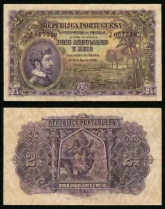 1926 Province of Angola Banknote Portuguese Republic 2 1/2 Angolares Pick No. 65 - Picture 1 of 3