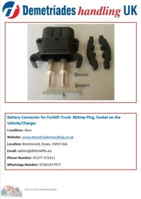 Battery Connector for Forklift Truck- 80Amp Plug, Socket on the Vehicle/Charger