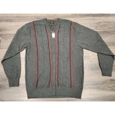Suéter F/X Fusion Cuello en V Tejido a Rayas Pullover Gris Naranja Borgoña Talla L Foto 1 de 4