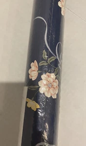 Waverly Wallpaper- Double Roll-Pattern 55121-Navy Blue W/Pink Flowers - Picture 1 of 4