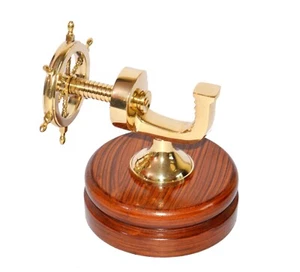 Antique Vintage Nautical Ship's Wheel Style Brass Nutcracker Wooden Base Gift - Picture 1 of 6