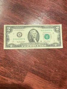 2003 $2 Two Dollar Bill US Note B02183557A - Picture 1 of 2