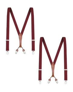 Buyless Fashion Men 2 Pack Suspender - 48" Adjustable Straps 1" - Leather Y Back - Picture 1 of 90