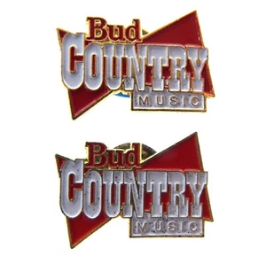 BUDWEISER Vtg 1990 Bud Country Music Enamel Pinbacks 5/8" x 7/8" LOT of 2 Swag - Imagen 1 de 4