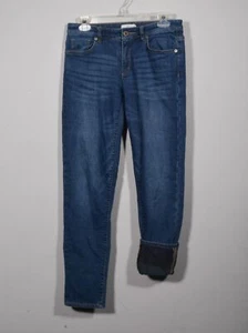 L.L. Bean 505141 Signature Flannel Lined Dark Wash Boyfriend Jeans Sz 0 - Picture 1 of 4