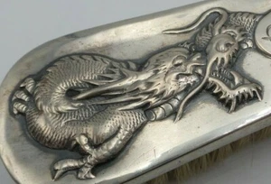 Antique 1900s TUCK CHANG Chinese Export Sterling Silver Dragon Vanity Brush - Picture 1 of 9