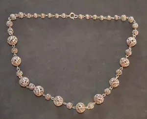 Collana di perle a sfera in filigrana argento vintage - Foto 1 di 5