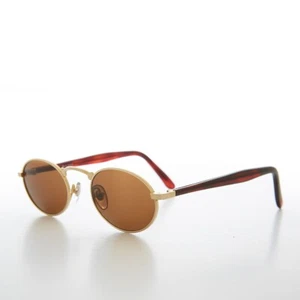 Small Gold Oval Metal Vintage Sunglasses - Robin - Picture 1 of 3