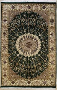 Rugstc 4.5x7 Senneh Pak Persian Green  Rug, Hand-Knotted,Floral with Silk/Wool - Picture 1 of 5