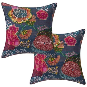 Ethnic Cushion Cover Boho Ethnic Kantha 18 x 18 in Hippie Sofa Car Pillow Case - Picture 1 of 5