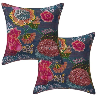 Ethnic Cushion Cover Boho Ethnic Kantha 18 x 18 in Hippie Sofa Car Pillow Case - Image 1 of 4