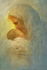 Yongsung Kim ABBA Canvas Art Print Jesus Christ Embracing and Kissing a Baby - Picture 1 of 1