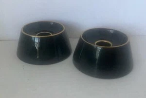 Lenox Mid-Century Modern Black China Low Candlesticks Candle Holders, Gold Trim - Picture 1 of 5