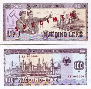 Albania Banknote Specimen Paper Money, 100 leke 1991, P-47 (47s), UNC - Picture 1 of 1