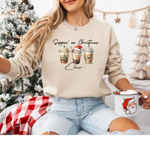 Christmas Cheer Coffee Santa Xmas tree Sweater for Women - Picture 1 of 27