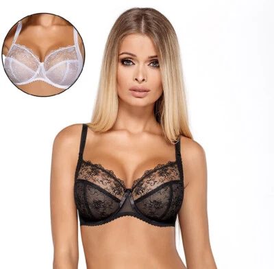Bügel BH schwarz weiß transparent Softcup Spitze PariPari Damen Dessous - Bild 1 von 4