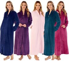 Slenderella Zip Dressing Gown 50" Chevron Embossed Fleece Zipper Through Robe