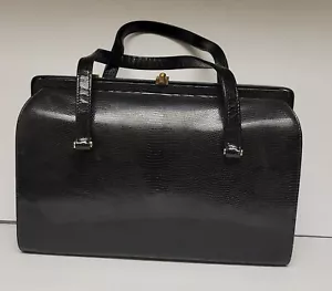 Borsa a mano vintage Saks Fifth Ave piccola nera modello rettile - Foto 1 di 16