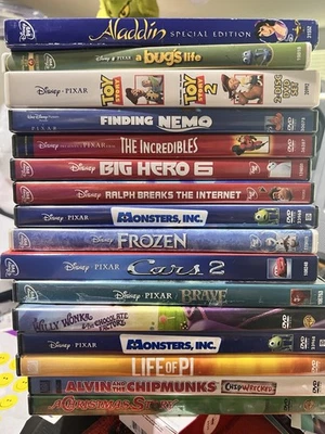 16 Disney Family Movies Aladdin Toy Story 1 2 Incredibles Brave Finding Nemo DVD - Image 1 of 4